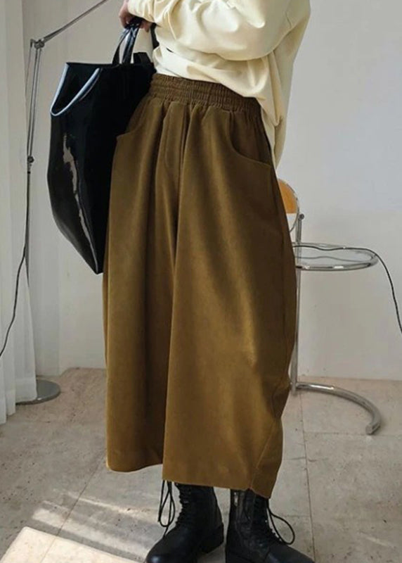 Elastic Pants Pockets Caramel Harem Spring Waist