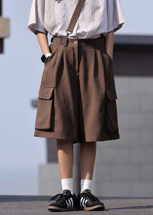 Coffee Patchwork High Waist Crop Pants Summer Yt016