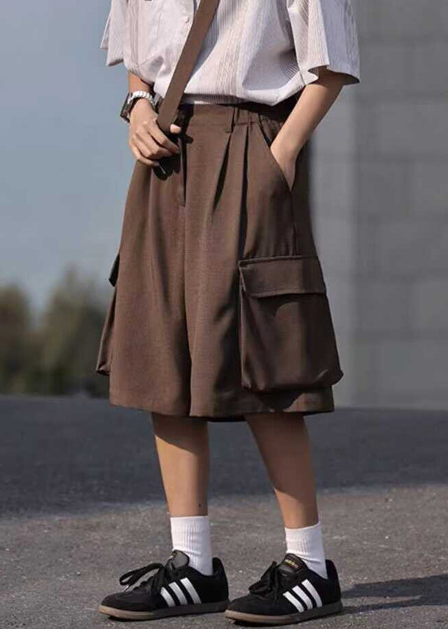 Coffee Patchwork High Waist Crop Pants Summer Yt016