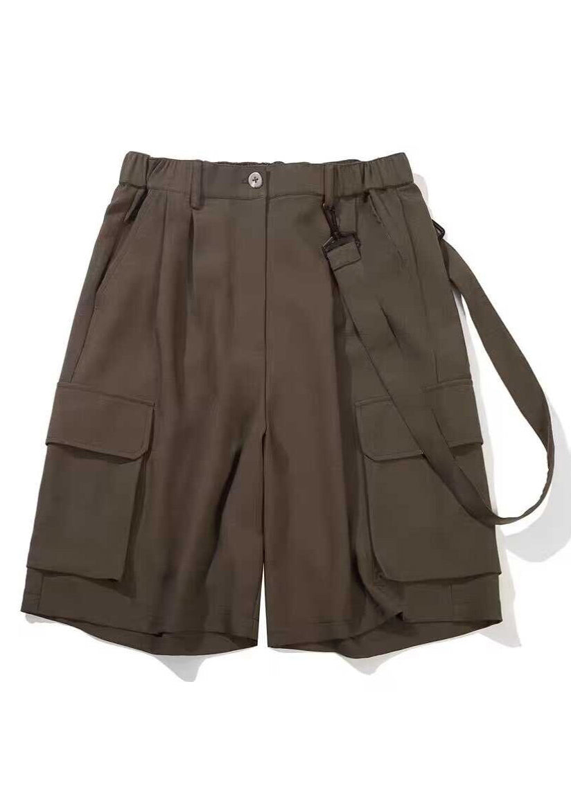 Coffee Patchwork High Waist Crop Pants Summer Yt016