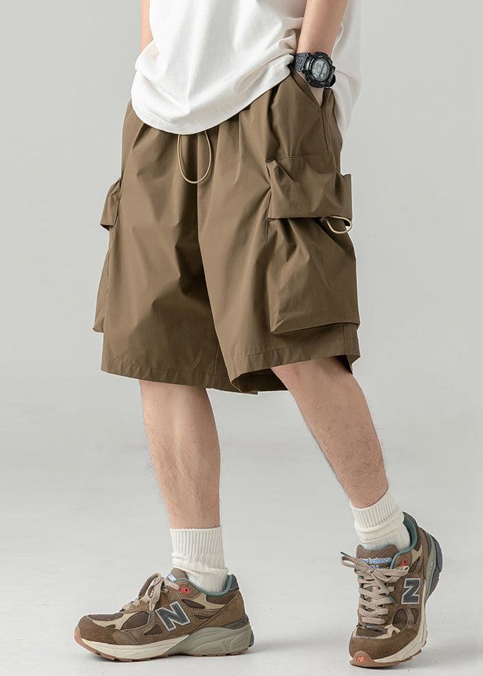 Coffee Cotton Pockets Summer Shorts Drawstring