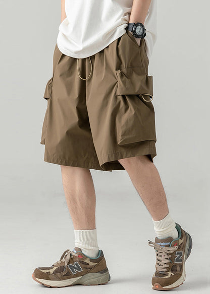 Coffee Cotton Pockets Summer Shorts Drawstring