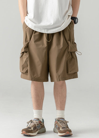 Coffee Cotton Pockets Summer Shorts Drawstring
