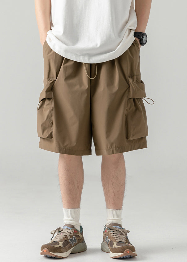 Coffee Cotton Pockets Summer Shorts Drawstring