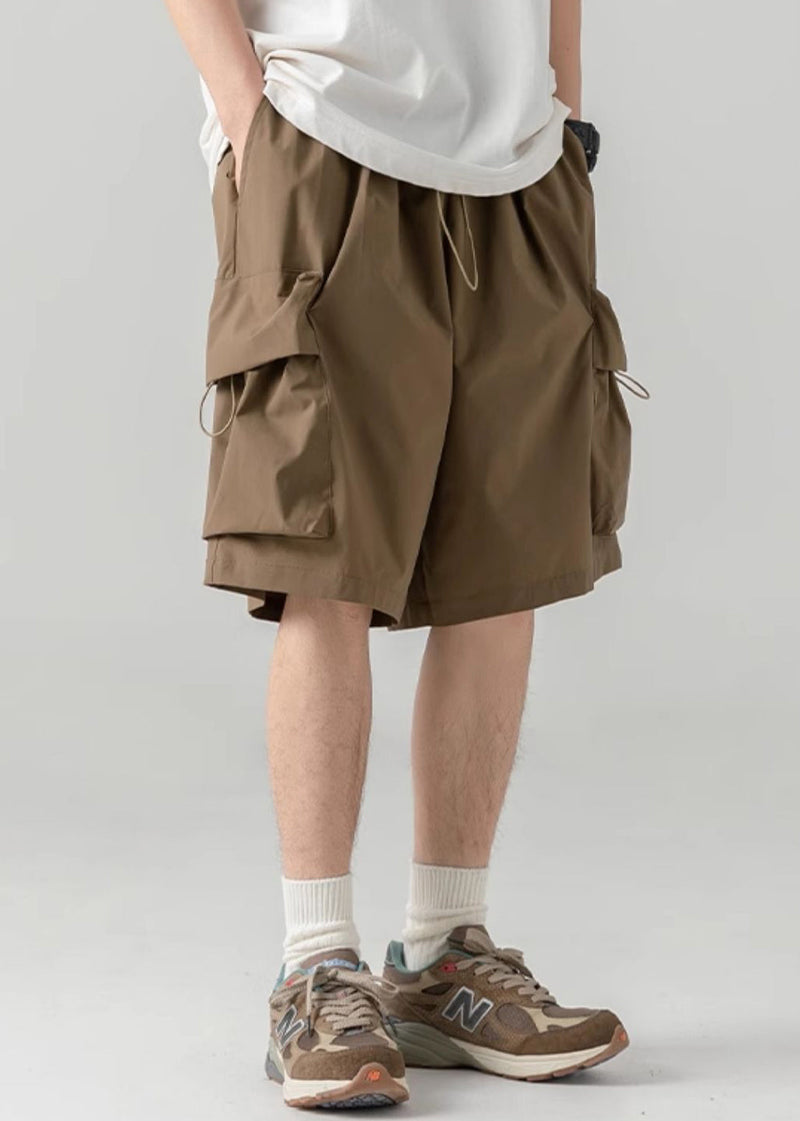 Coffee Cotton Pockets Summer Shorts Drawstring