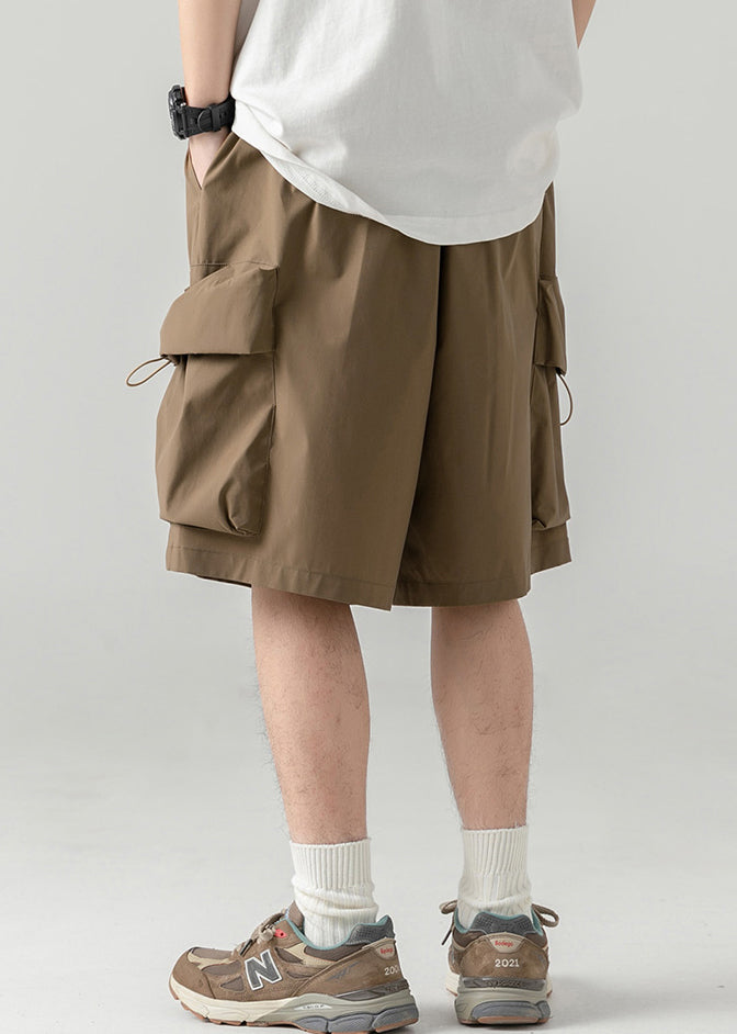 Coffee Cotton Pockets Summer Shorts Drawstring