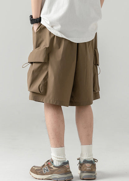 Coffee Cotton Pockets Summer Shorts Drawstring
