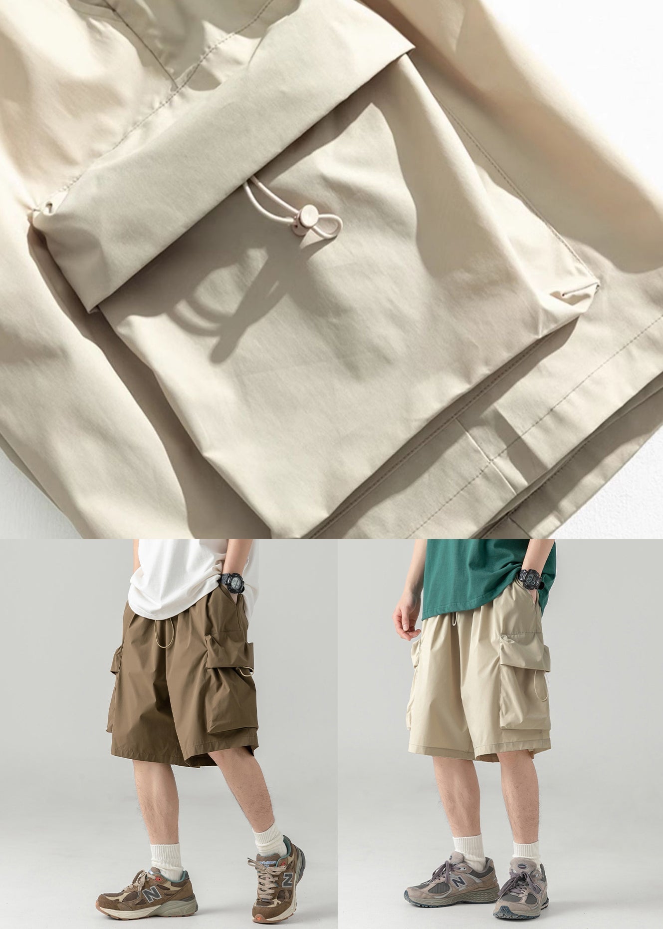 Shorts Khaki Light Drawstring Waist Summer Cotton Elastic