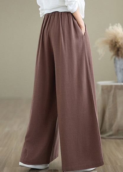 Coffee Pockets Drawstring Cotton Wide Leg Pants Fall Qo044