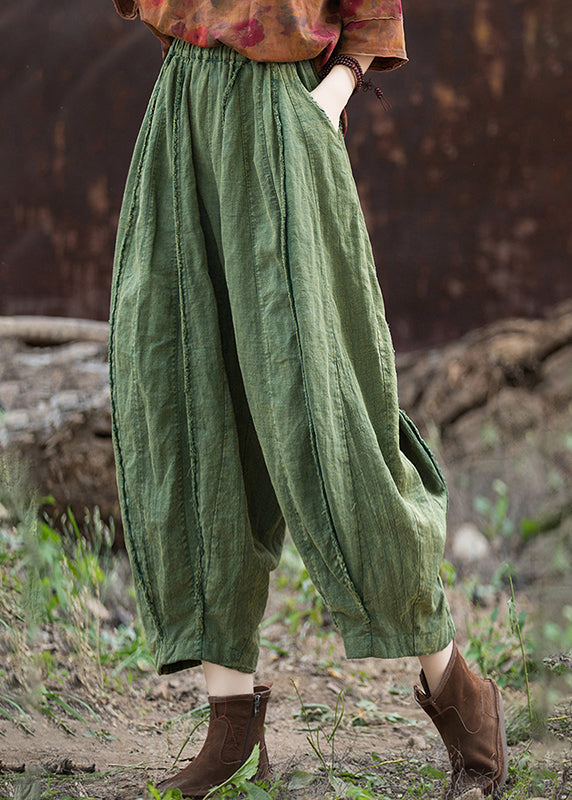 Coffee Pockets Patchwork Linen Crop Pants Summer Ru021