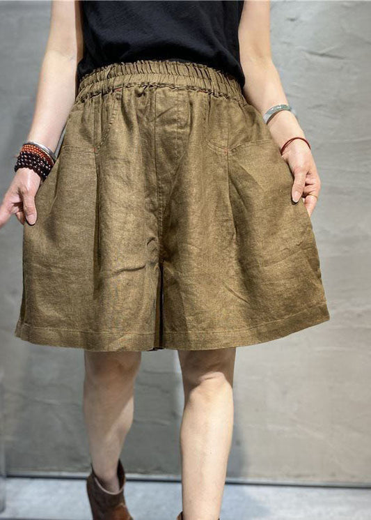 Coffee Pockets Patchwork Linen Hot Pants Summer Ly0627