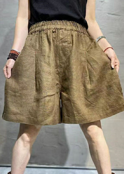 Coffee Pockets Patchwork Linen Hot Pants Summer Ly0627