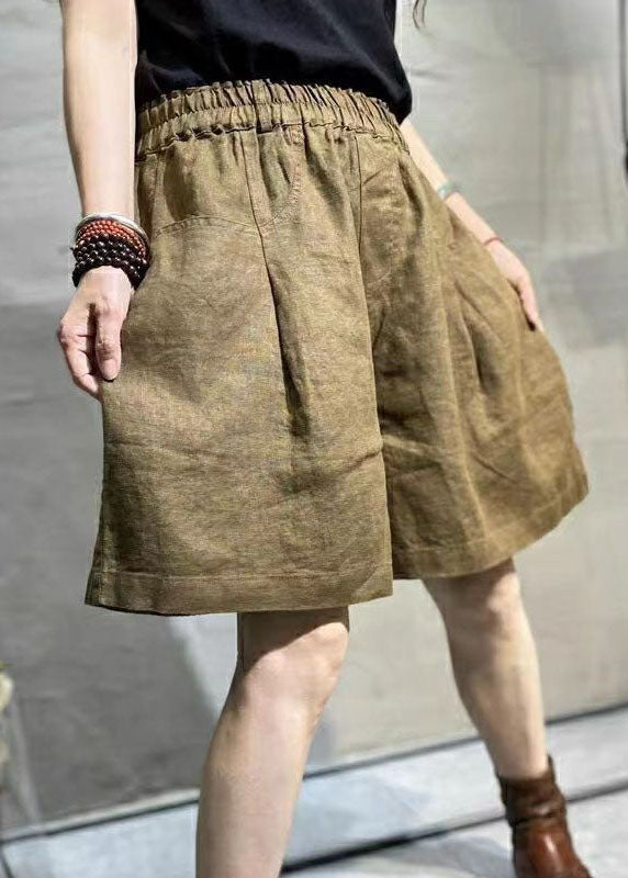 Coffee Pockets Patchwork Linen Hot Pants Summer Ly0627