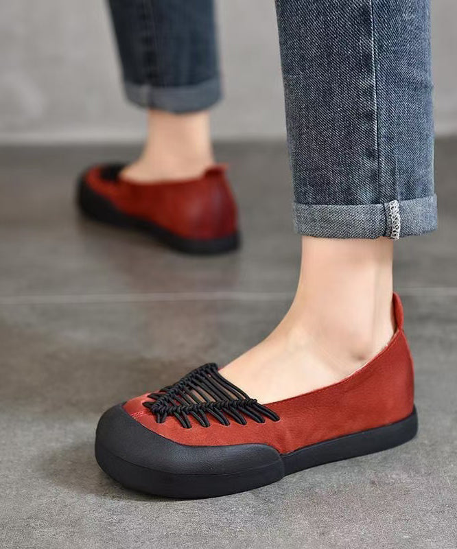 Shoes Red Comfortable Leather Splicing Feet Flat Cowhide