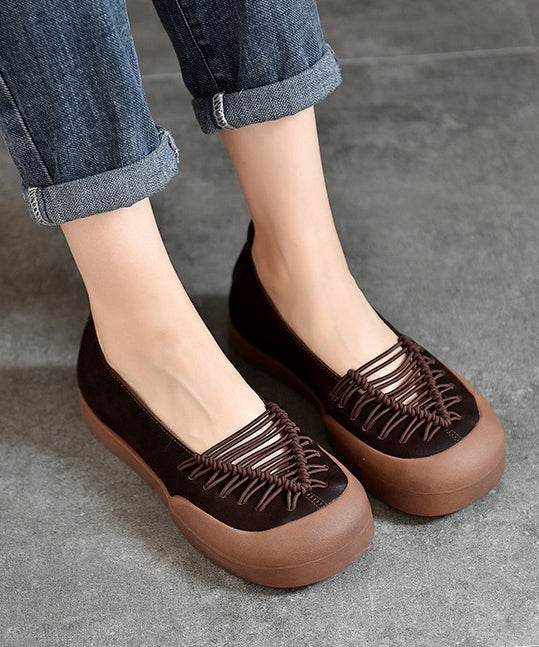 Shoes Red Comfortable Leather Splicing Feet Flat Cowhide