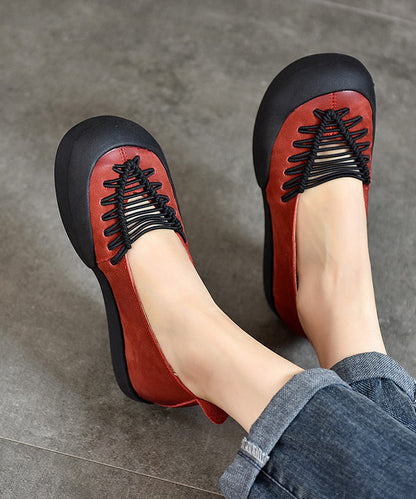 Shoes Red Comfortable Leather Splicing Feet Flat Cowhide