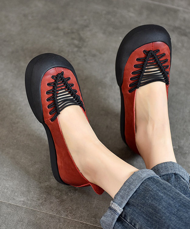Shoes Red Comfortable Leather Splicing Feet Flat Cowhide