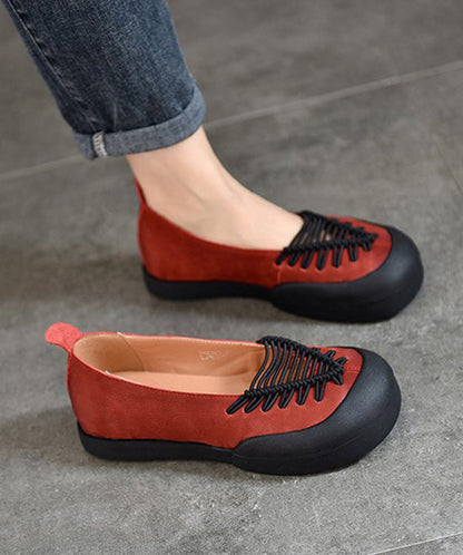 Shoes Red Comfortable Leather Splicing Feet Flat Cowhide