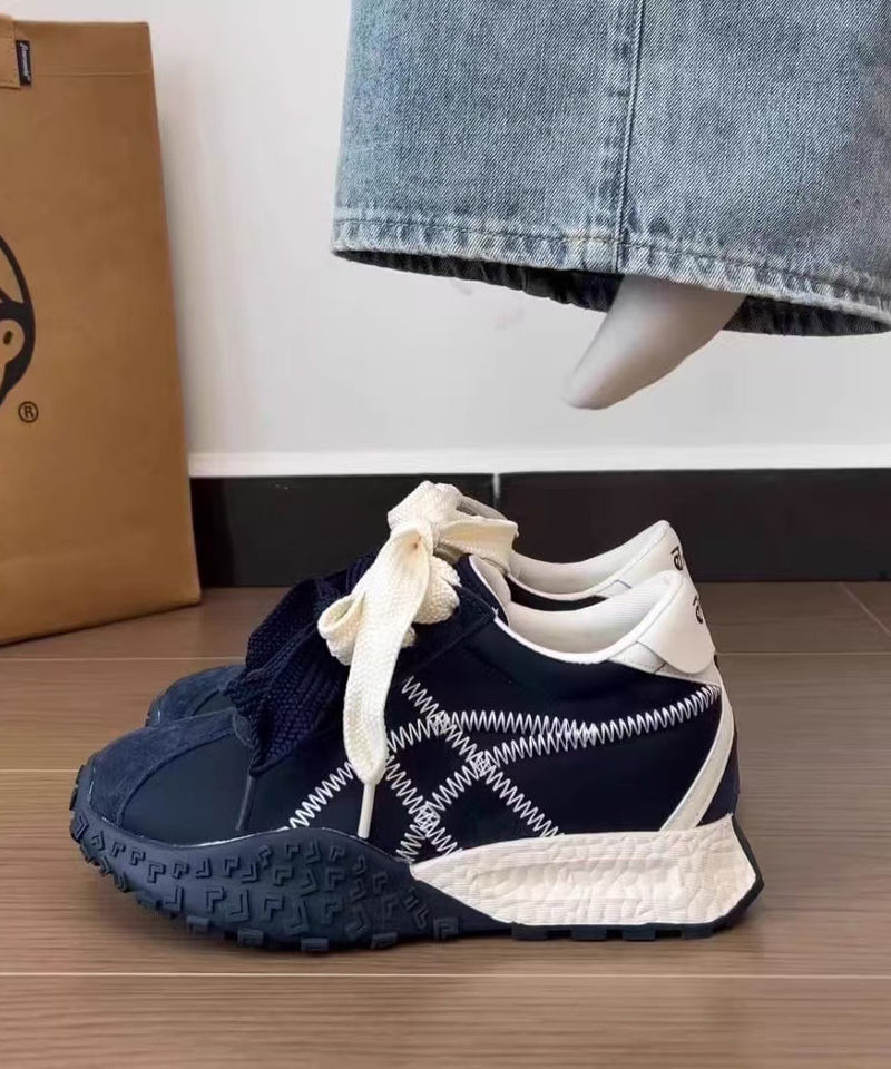 Up Comfy Platform Shoes Navy Splicing Lace