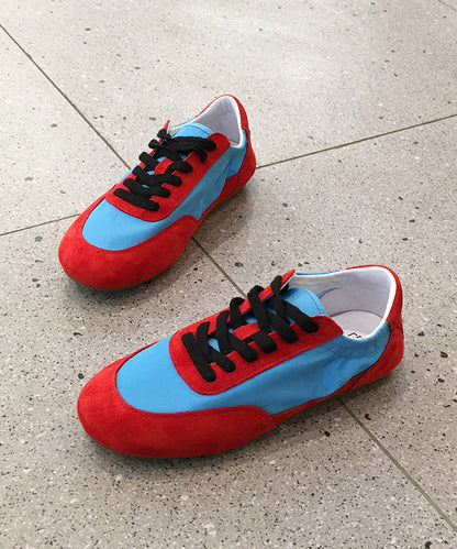 Suede Splicing Red Comfy Up Lace Flat Shoes