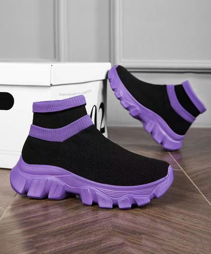 Comfy Splicing Ankle Sport Shoes Purple Knit Fabric Jj008