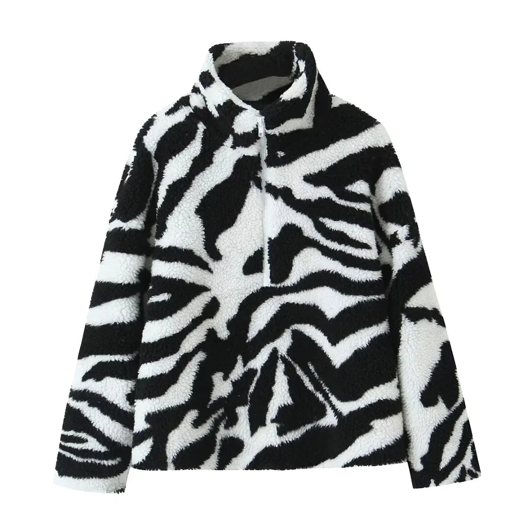 Contrast Woolen Long Stand Zippers Warm Spring Autumn Coat
