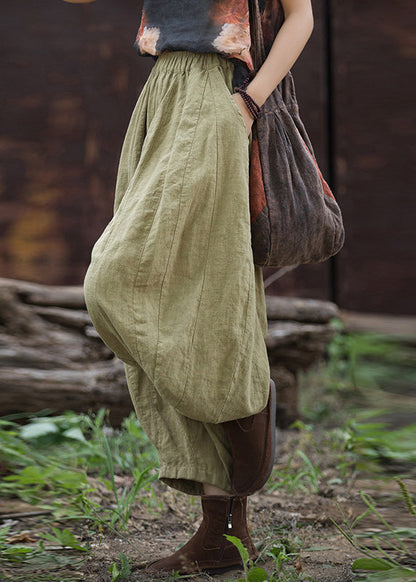 Cozy Linen Pockets Elastic Waist Cotton Crop Pants Summer Qk024