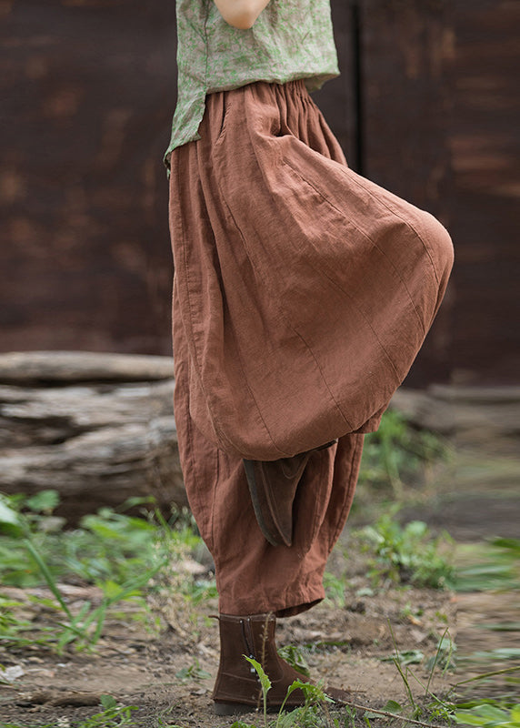 Cozy Linen Pockets Elastic Waist Cotton Crop Pants Summer Qk024