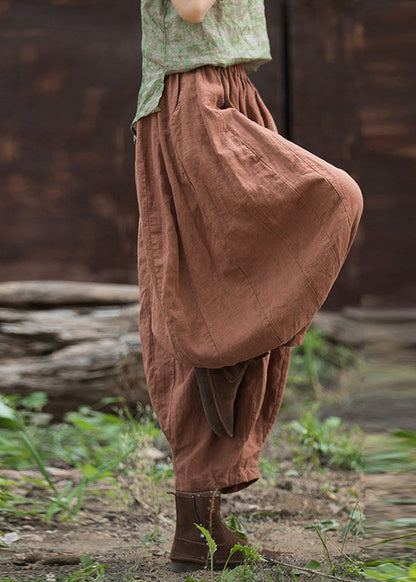 Cozy Linen Pockets Elastic Waist Cotton Crop Pants Summer Qk024
