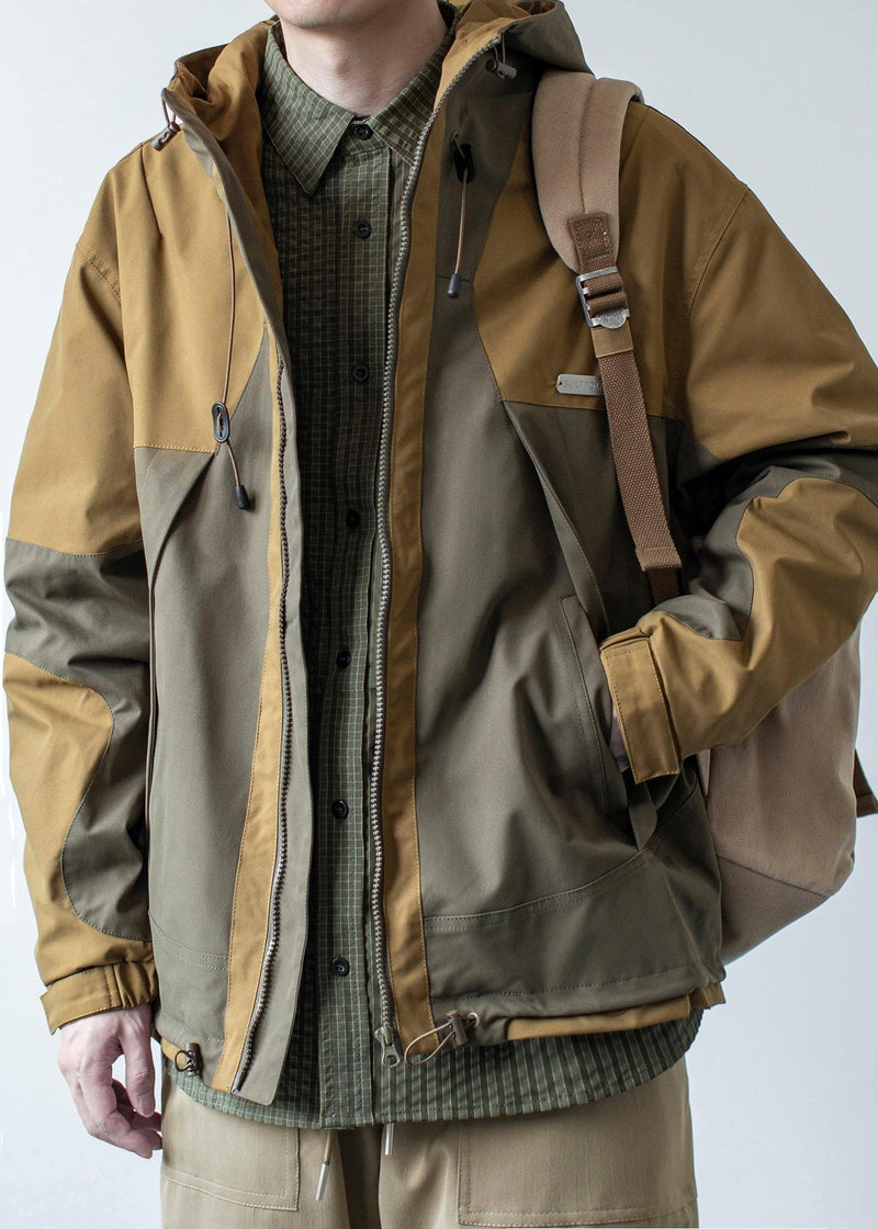 Cotton Khaki Patchwork Hooded Coat Dark Pockets Spring