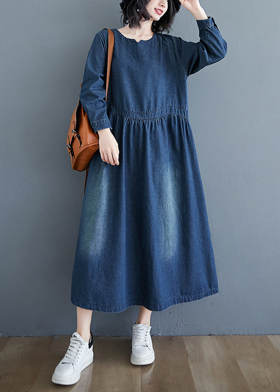 Denim Blue Patchwork Long Dress Long Sleeve Gh1072