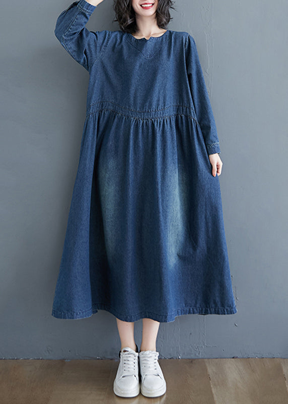 Denim Blue Patchwork Long Dress Long Sleeve Gh1072