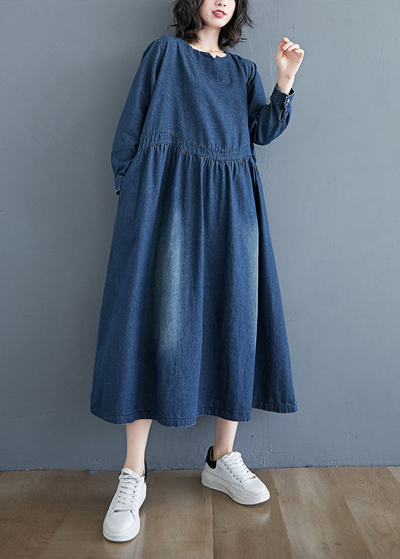 Denim Blue Patchwork Long Dress Long Sleeve Gh1072