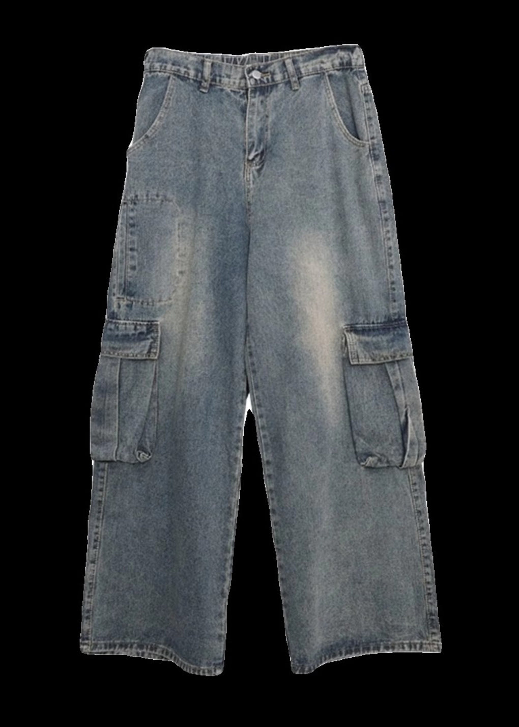 Denim Blue Patchwork Pockets Straight Pants Summer Sa031