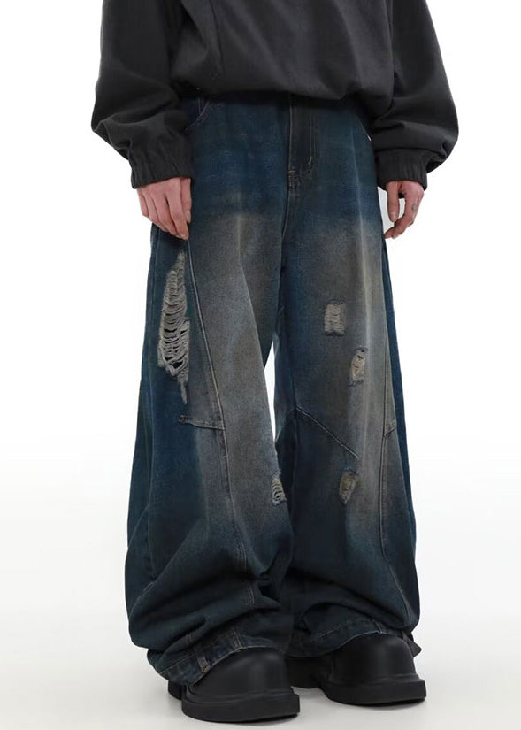 Denim Blue Pockets Patchwork Pants Summer Sa026