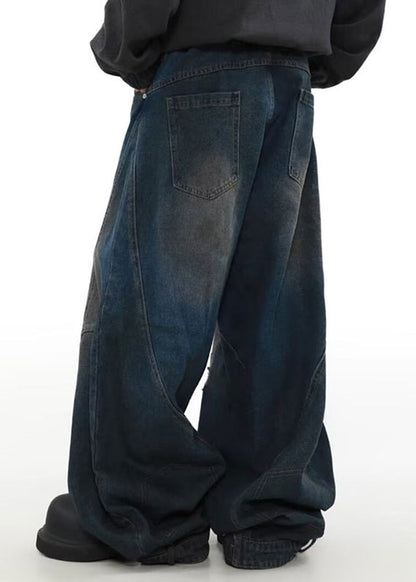 Denim Blue Pockets Patchwork Pants Summer Sa026
