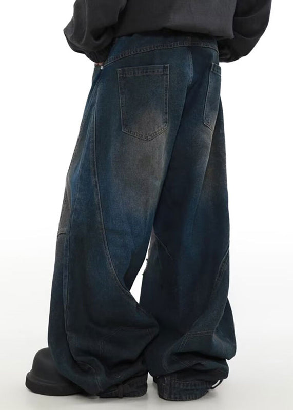 Denim Blue Pockets Patchwork Pants Summer Sa026