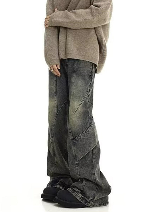 Denim Blue Pockets Patchwork Pants Sa013