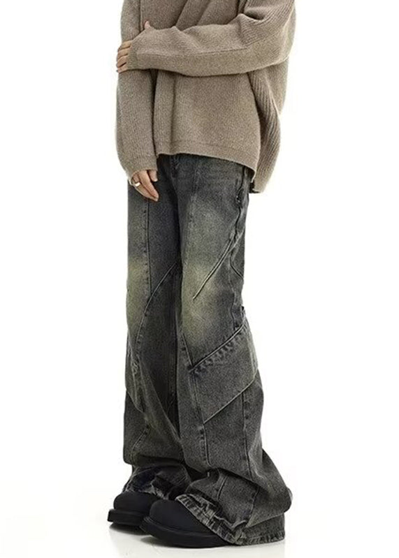 Denim Blue Pockets Patchwork Pants Sa013