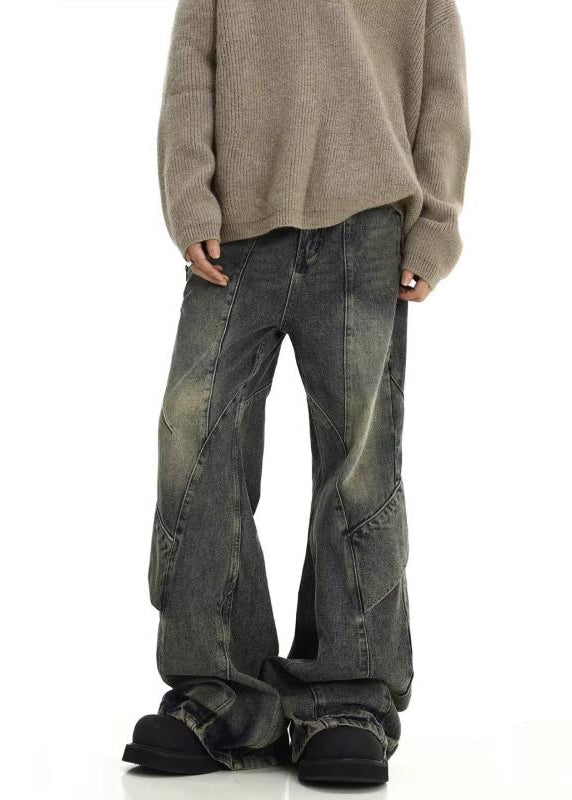 Denim Blue Pockets Patchwork Pants Sa013