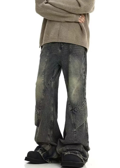 Denim Blue Pockets Patchwork Pants Sa013