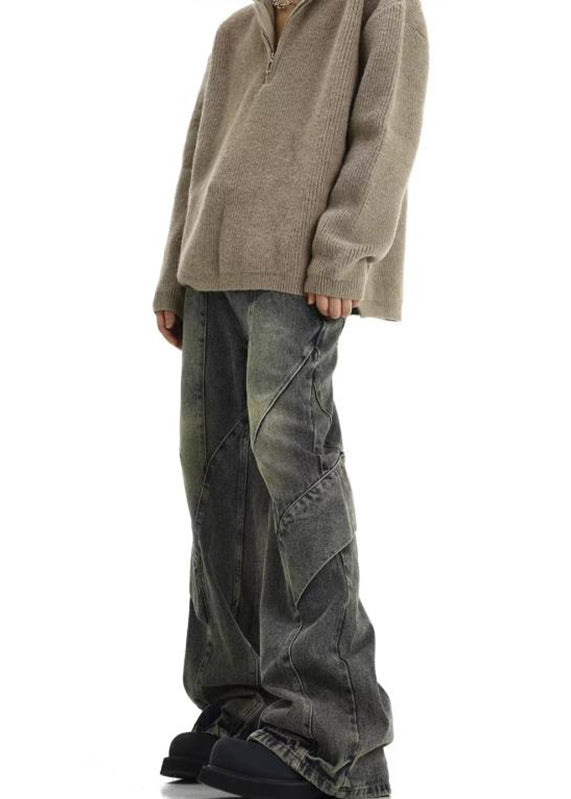 Denim Blue Pockets Patchwork Pants Sa013