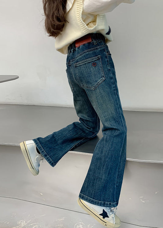 Denim Navy Pockets Patchwork Kids Flared Pants Spring Tv017