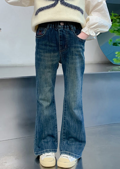 Denim Navy Pockets Patchwork Kids Flared Pants Spring Tv017