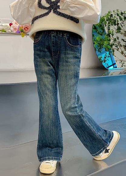 Denim Navy Pockets Patchwork Kids Flared Pants Spring Tv017