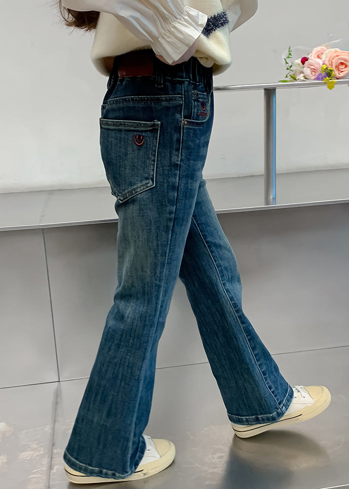 Denim Navy Pockets Patchwork Kids Flared Pants Spring Tv017