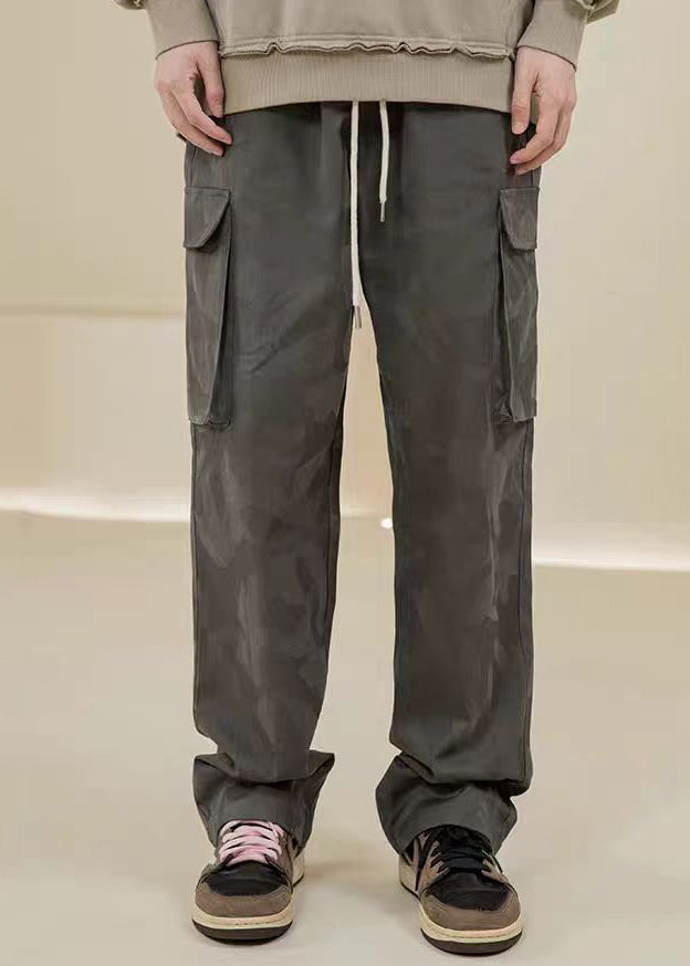 Camouflage Pants Embroideried Green Pockets Cotton