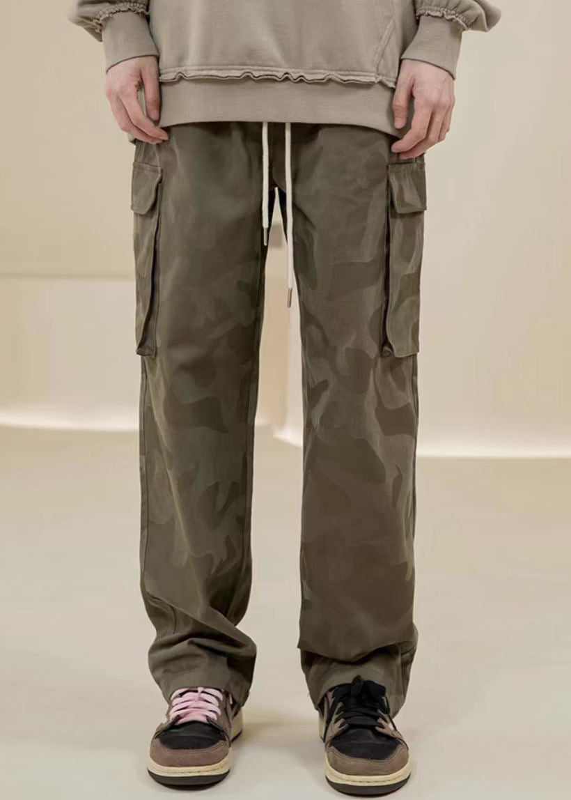 Camouflage Pants Embroideried Green Pockets Cotton