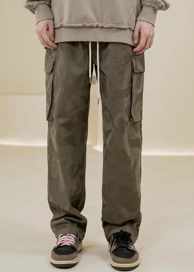 Camouflage Pants Embroideried Green Pockets Cotton