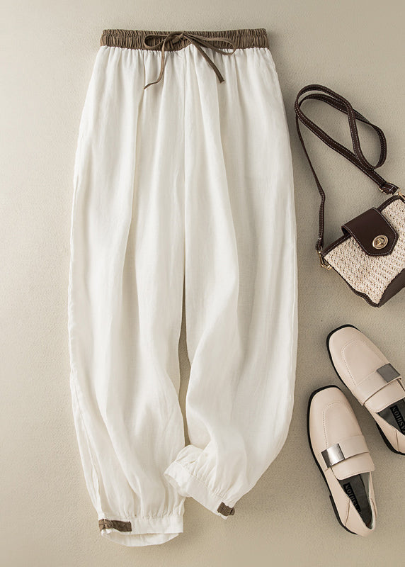 Green Elastic Waist Thin Linen Crop Pants Summer Bv059